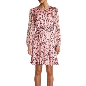 Milly Pink Leopard Metallic Shadow Stripe Long Sleeve Mini Dress - Size 8